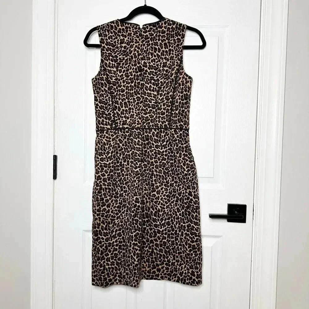 J. CREW Size 2 Sleeveless Sheath Dress Leopard‎ Bi-Stretch Cotton